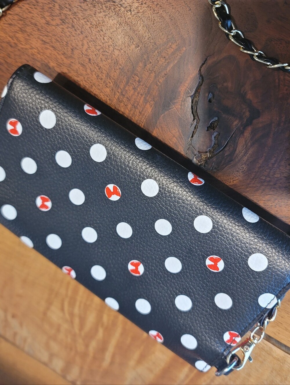 Disney Minnie Mouse Black Polka Dot Crossbody Wallet - Picture 11 of 14